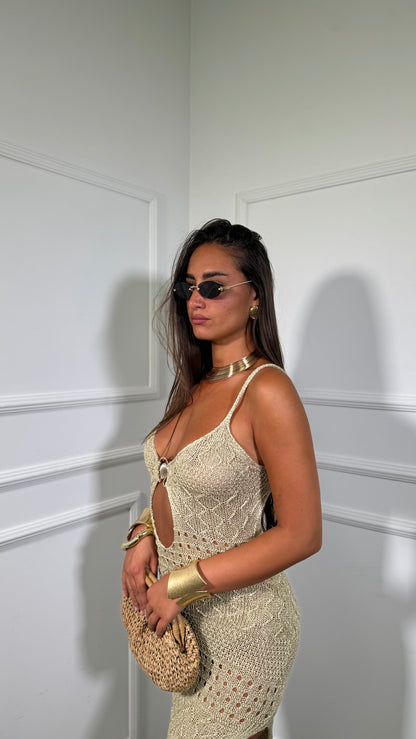 Abito midi in filo cut out lurex Bali oro