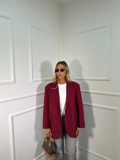 Blazer oversize con spacchetti laterali e spalline imbottite bordeaux 87267