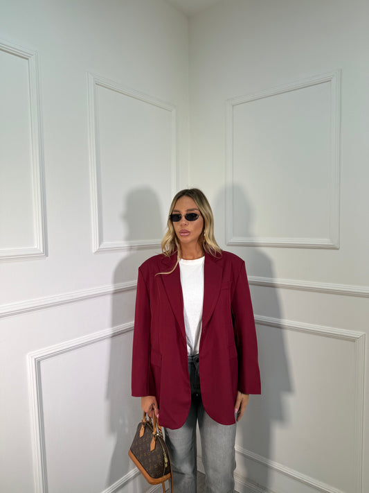 Blazer oversize con spacchetti laterali e spalline imbottite bordeaux 87267
