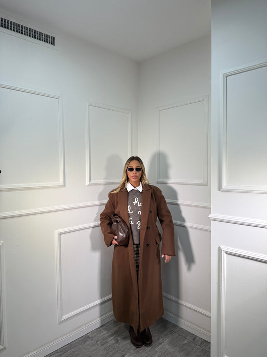 Cappotto doppiopetto con cinturino sul retro Broadway cioccolato m11149