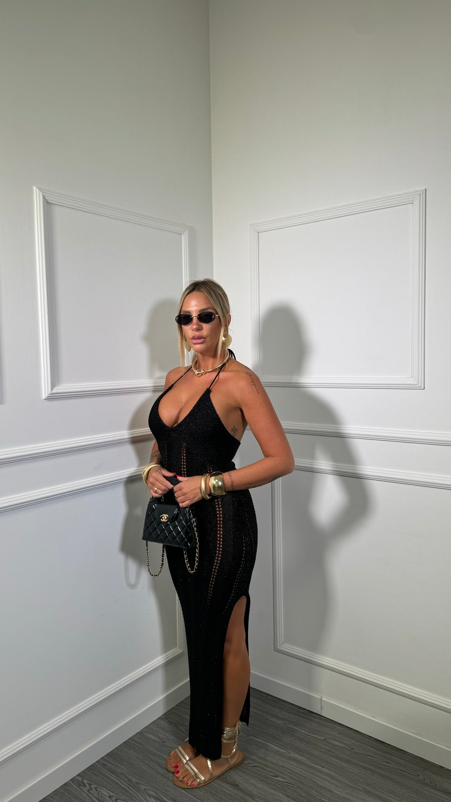 Abito midi in filo lurex Chiringhito nero
