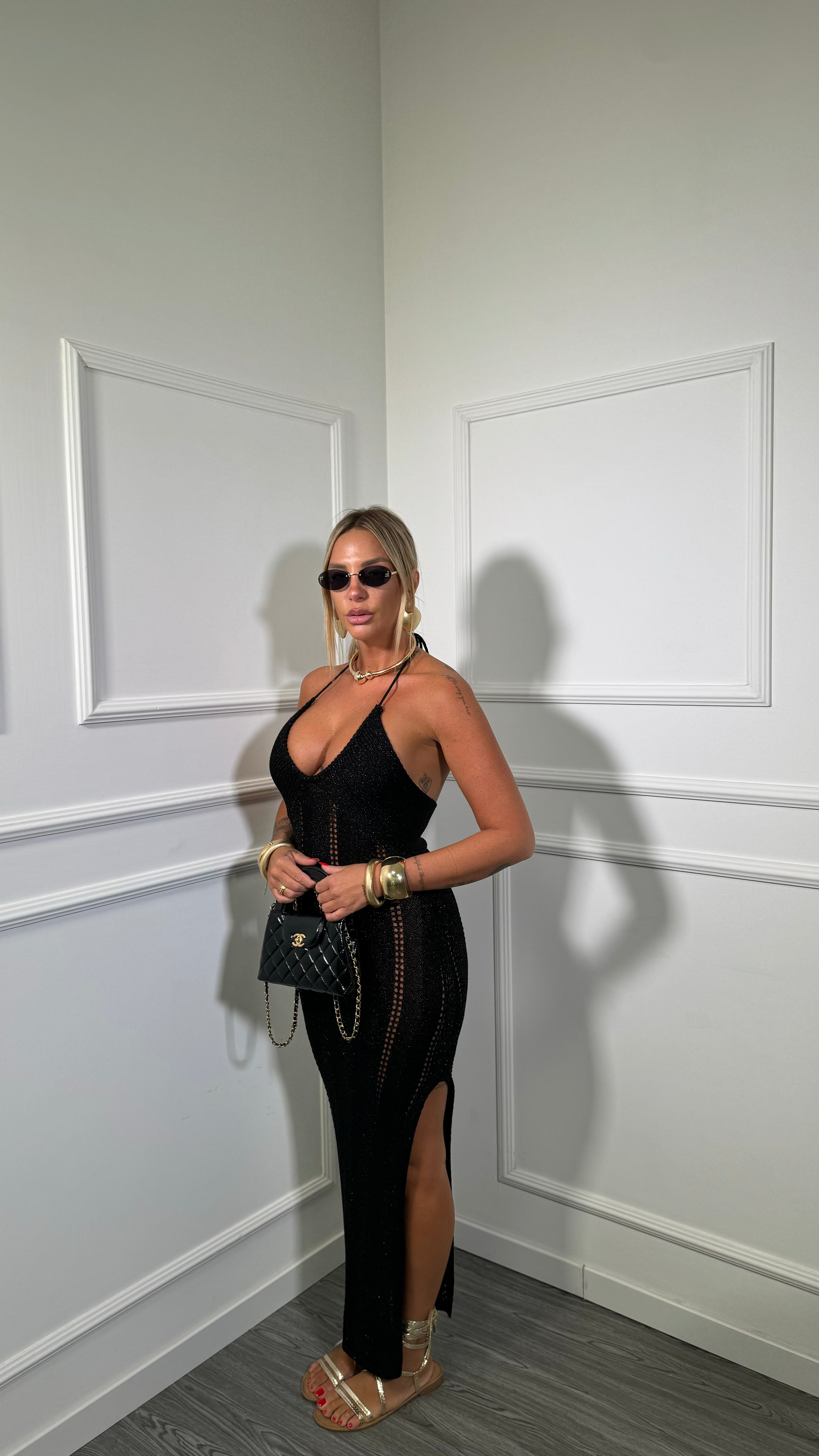 Abito midi in filo lurex Chiringhito nero