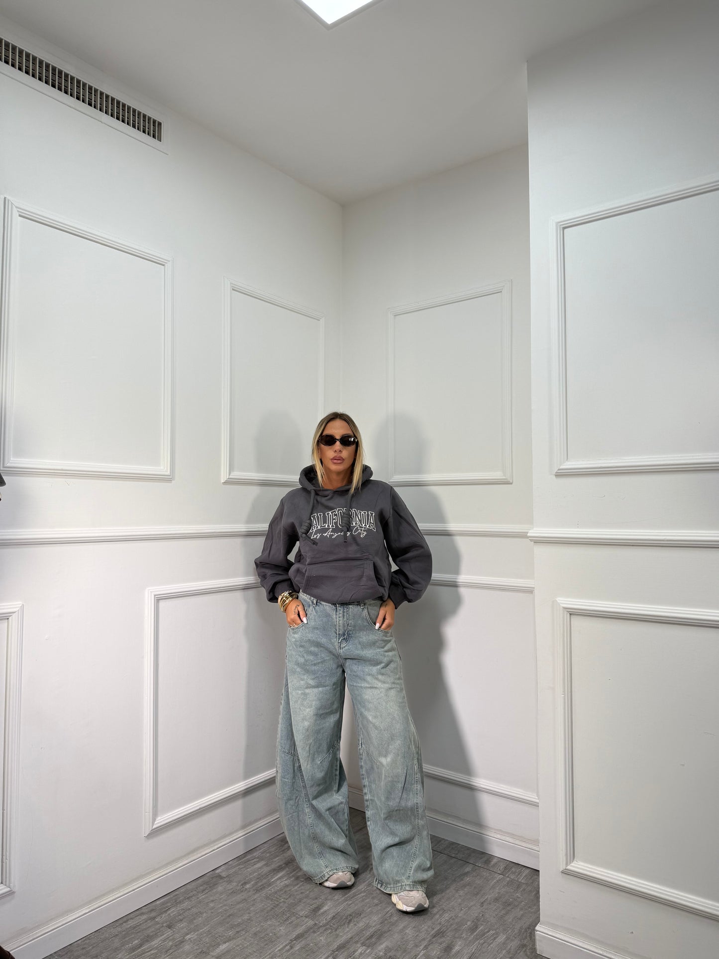 Felpa oversize in pile California grigio antracite k3719