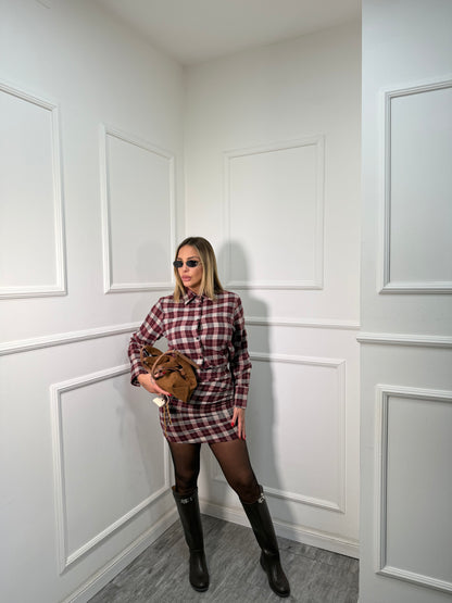 Coordinato in flanella a quadri Telma bordeaux 6820