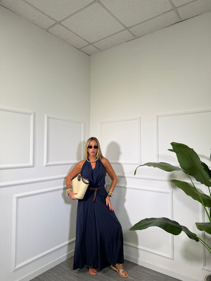 Jumpsuit palazzo 7/8 in viscosa con cintura (CURVY) blu in977807
