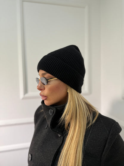 Cappello misto lana a costine Snow nero