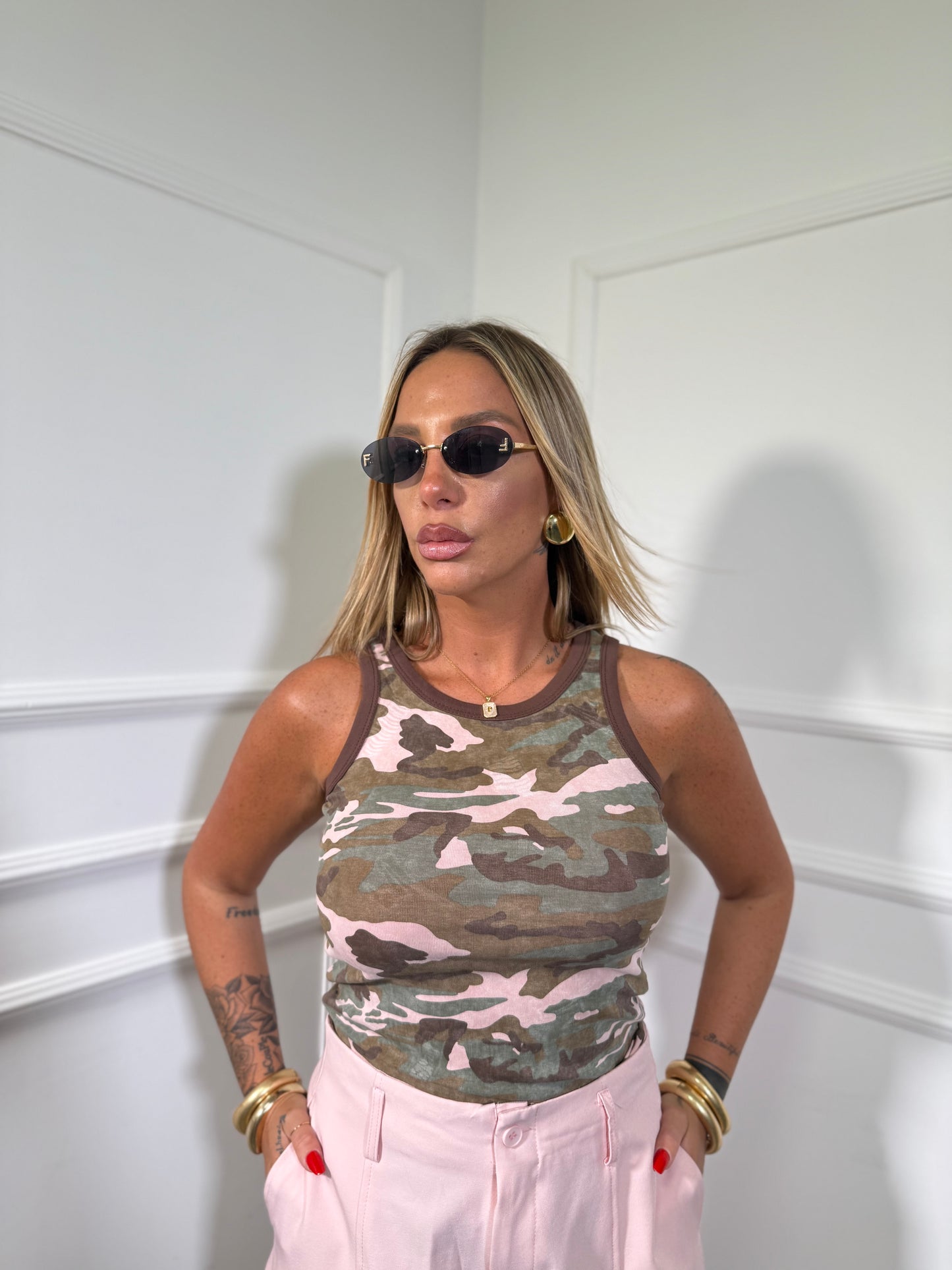 Canotta militare in cotone rosa  10602