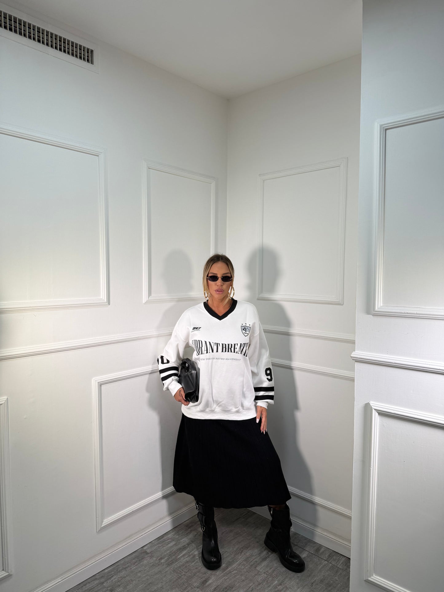 Longuette plissè in lana rasata nero zs8071