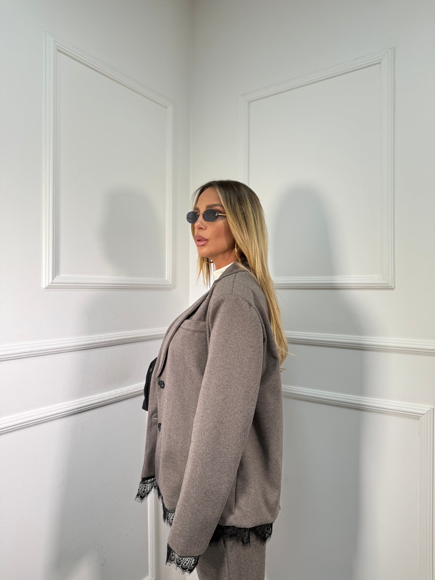 Tailleur spigato in flanella con pizzo Parisienne 86329