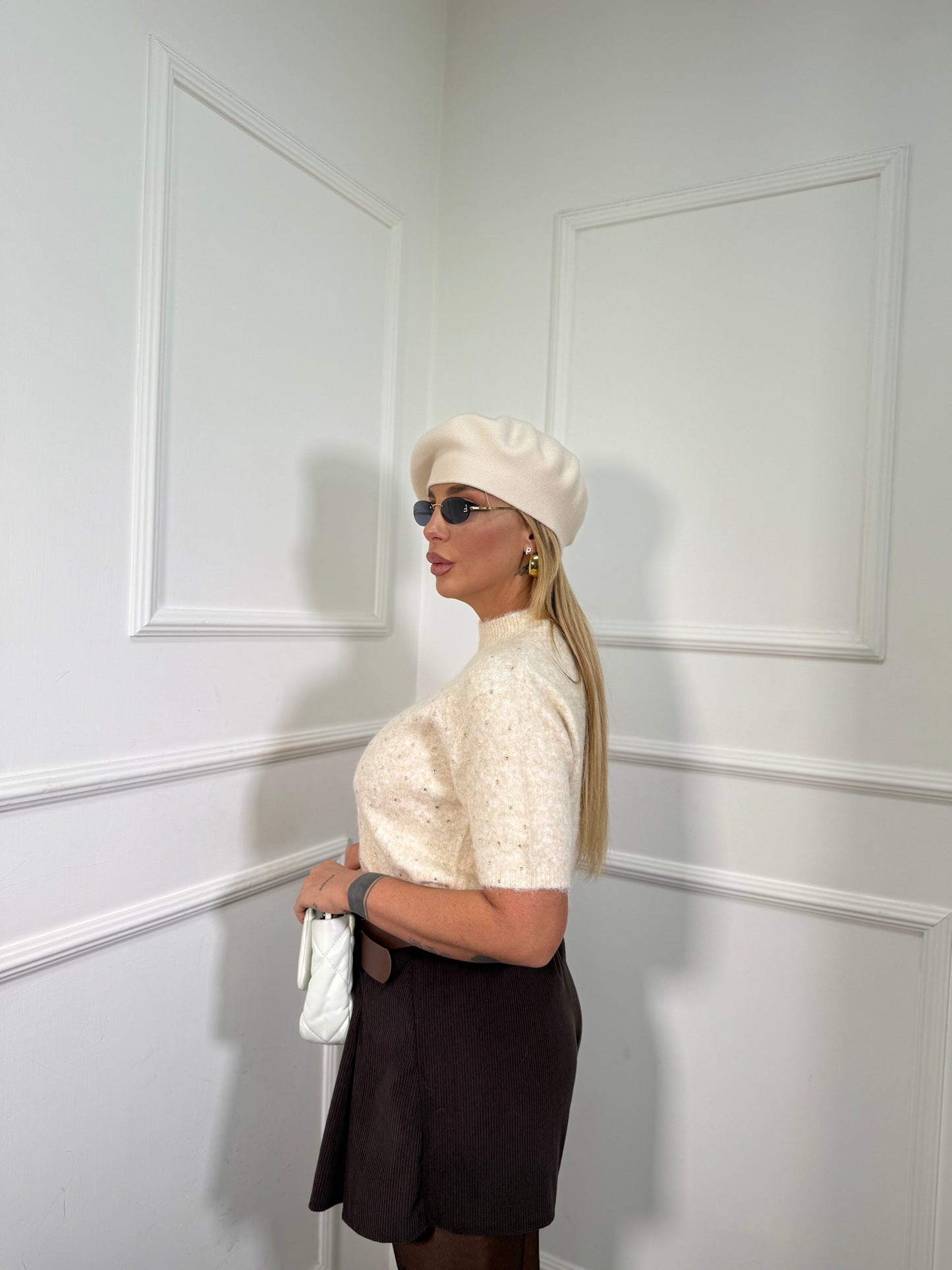 Maglioncino lana cotta con micro strass Doroty panna 10077