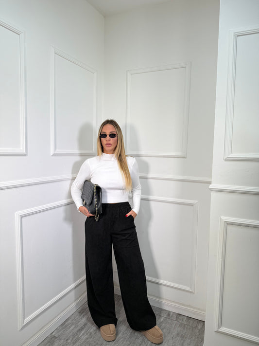 Pantaloni palazzo a costine in velluto All Day nero 5280