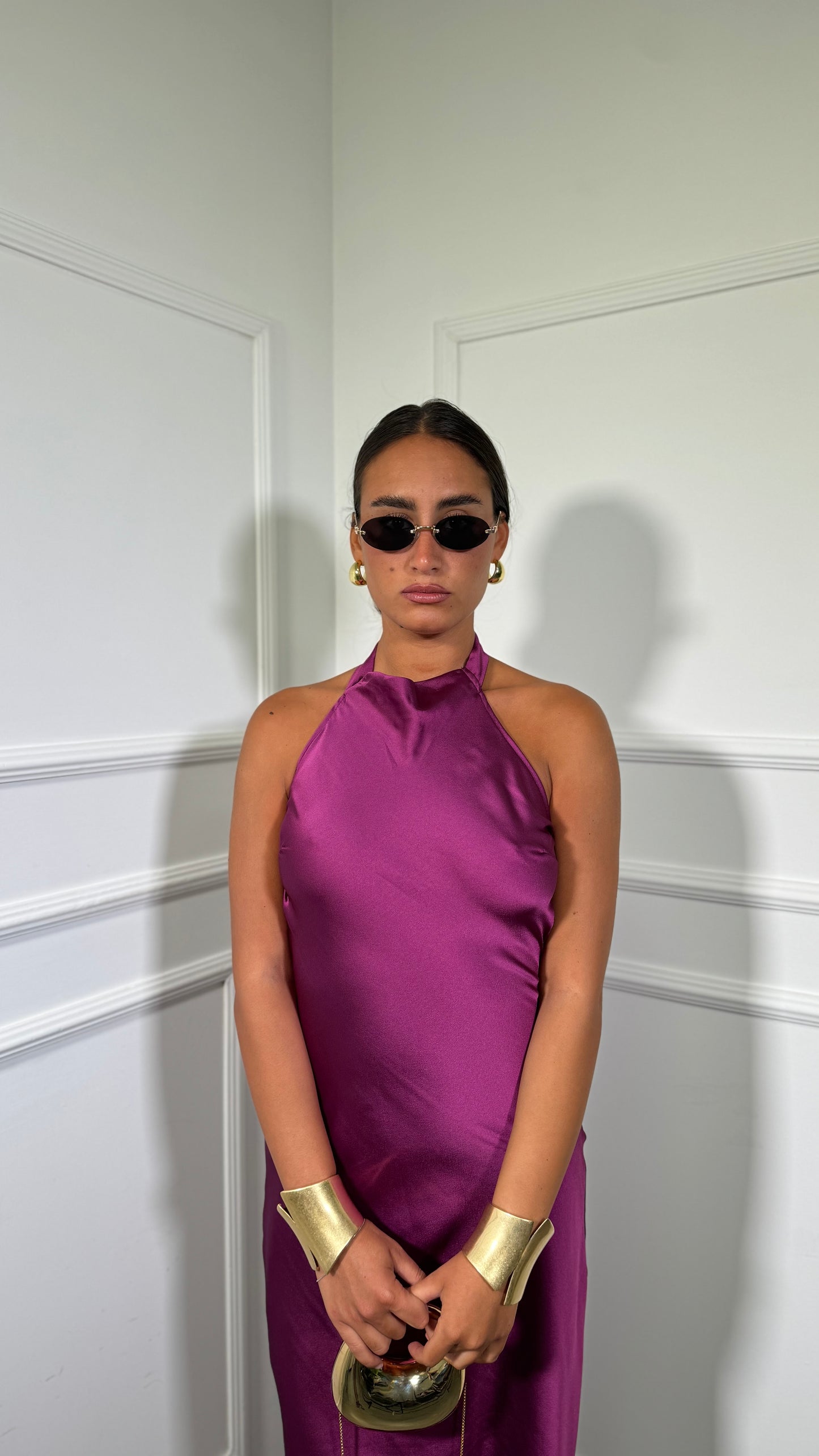 Abito lungo in satin Margiela magenta 60532