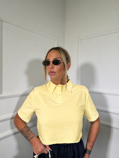 Polo crop in cotone garzato con spalline (vari colori)
