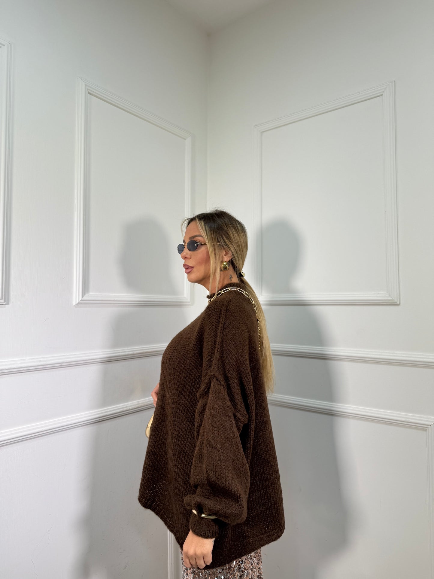 Maxipullover lana cotta Becky cioccolato 31150