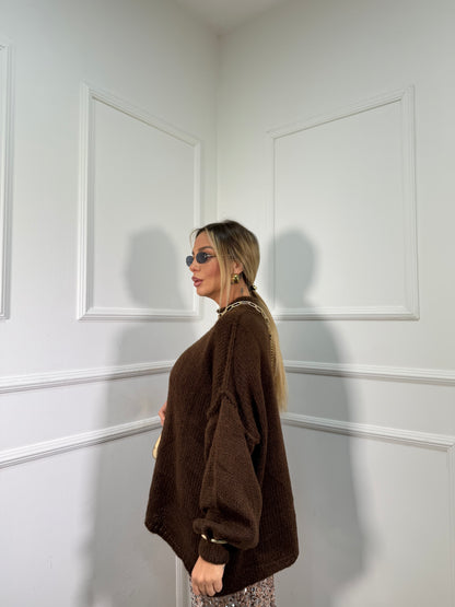 Maxipullover lana cotta Becky cioccolato 31150