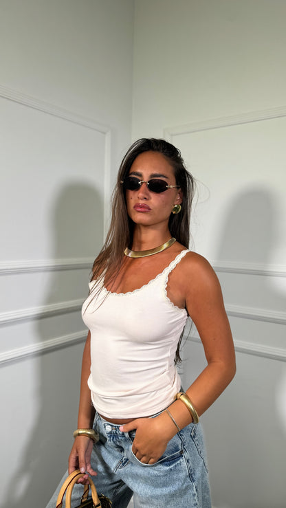 Canotta microcostine con pizzo Silvy (vari colori)