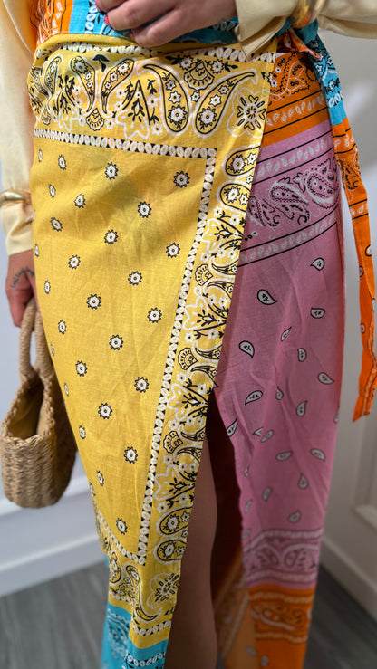Pareo bandana in cotone Sardinia gialla/rosa / arancio f1801