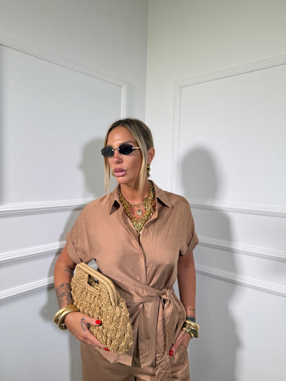 Coordinato misto lino camel 980