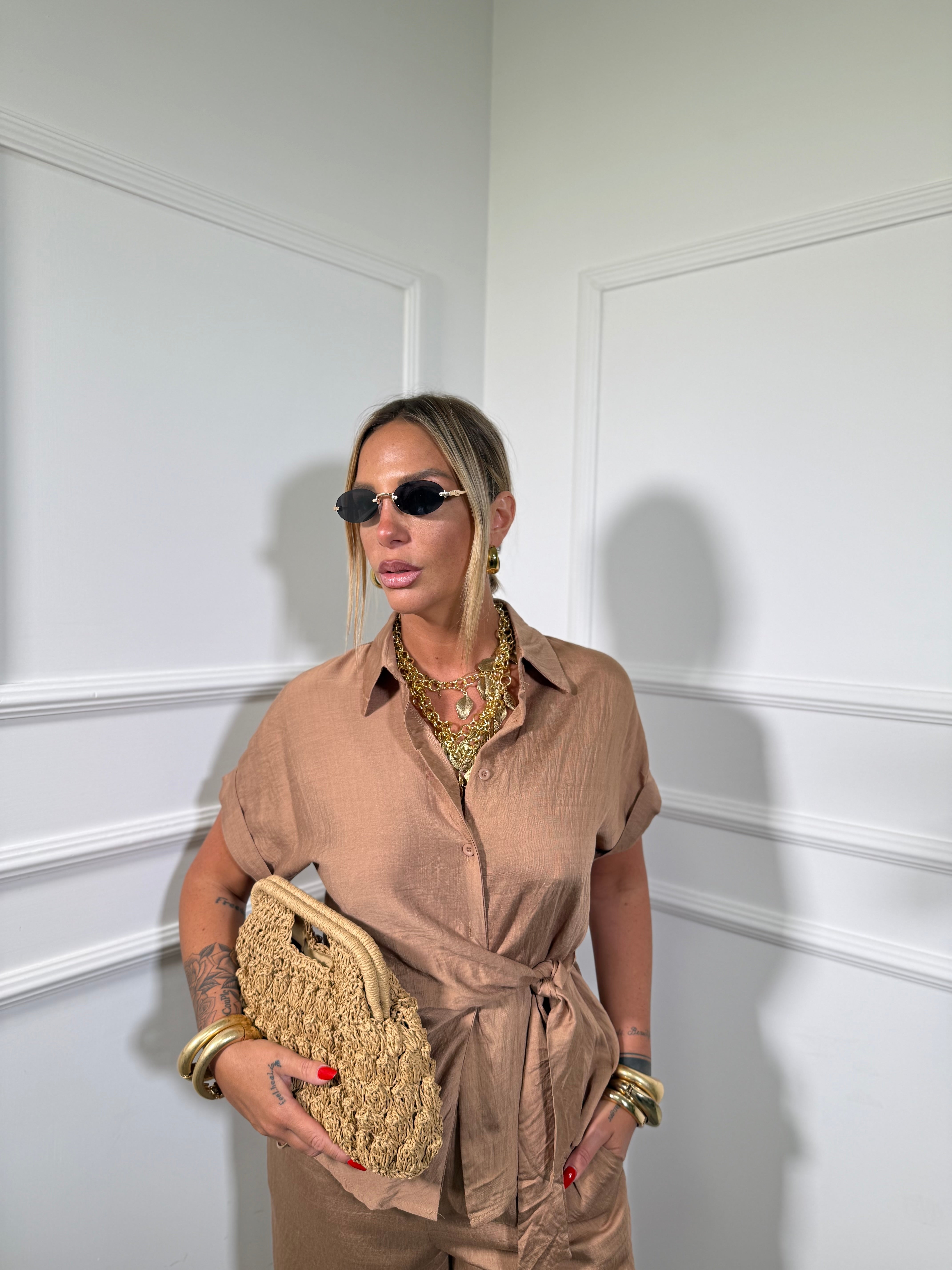 Coordinato misto lino camel 980