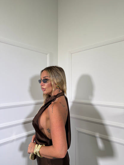 Abito midi in satin Voga cioccolato 27536