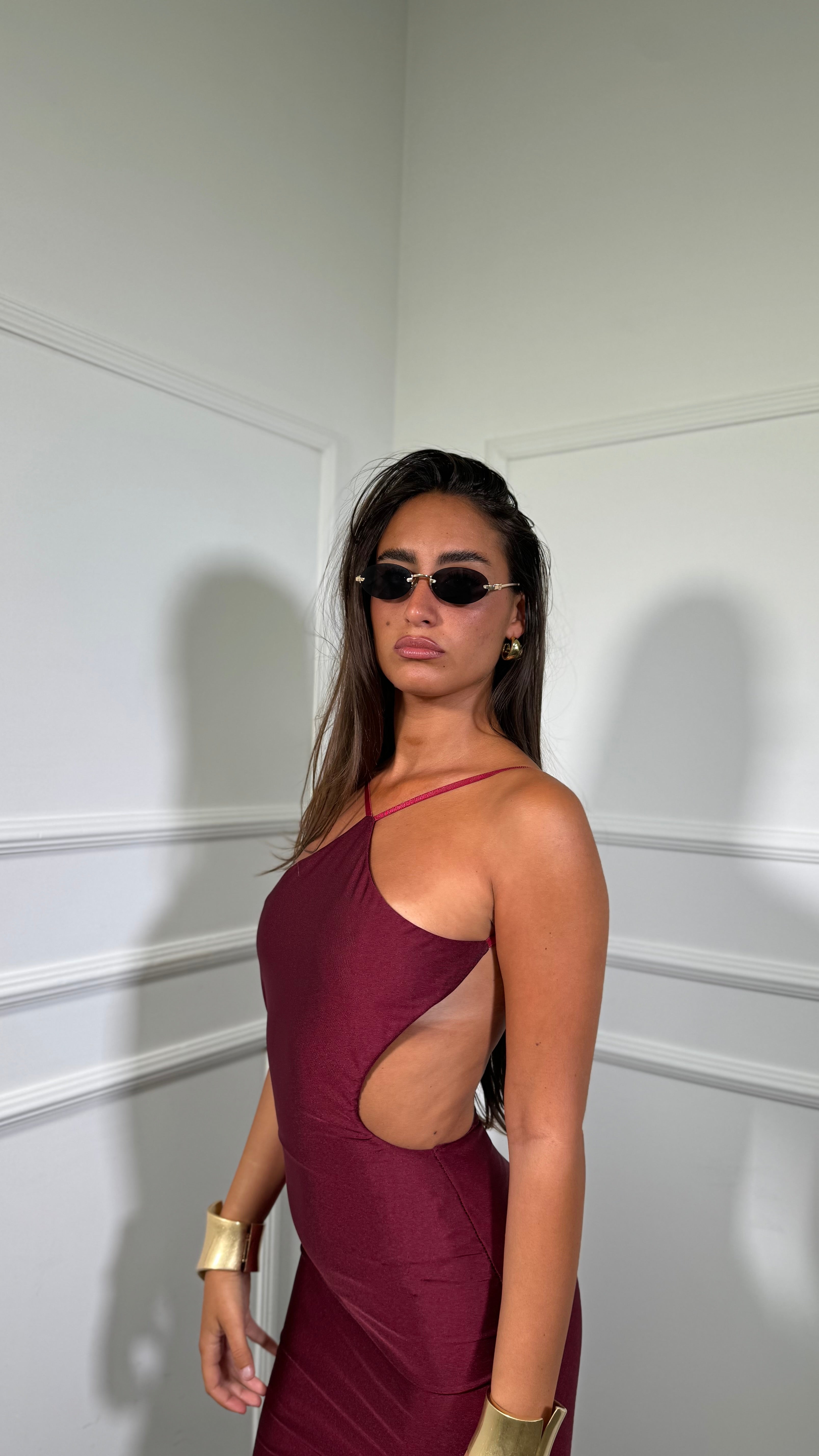 Abito midi in lycra cut out Flaminia bordeaux 11768