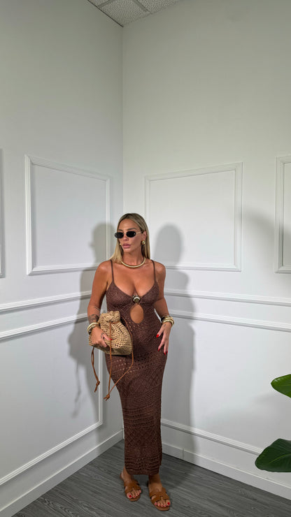Abito midi in filo cut out lurex Bali marrone