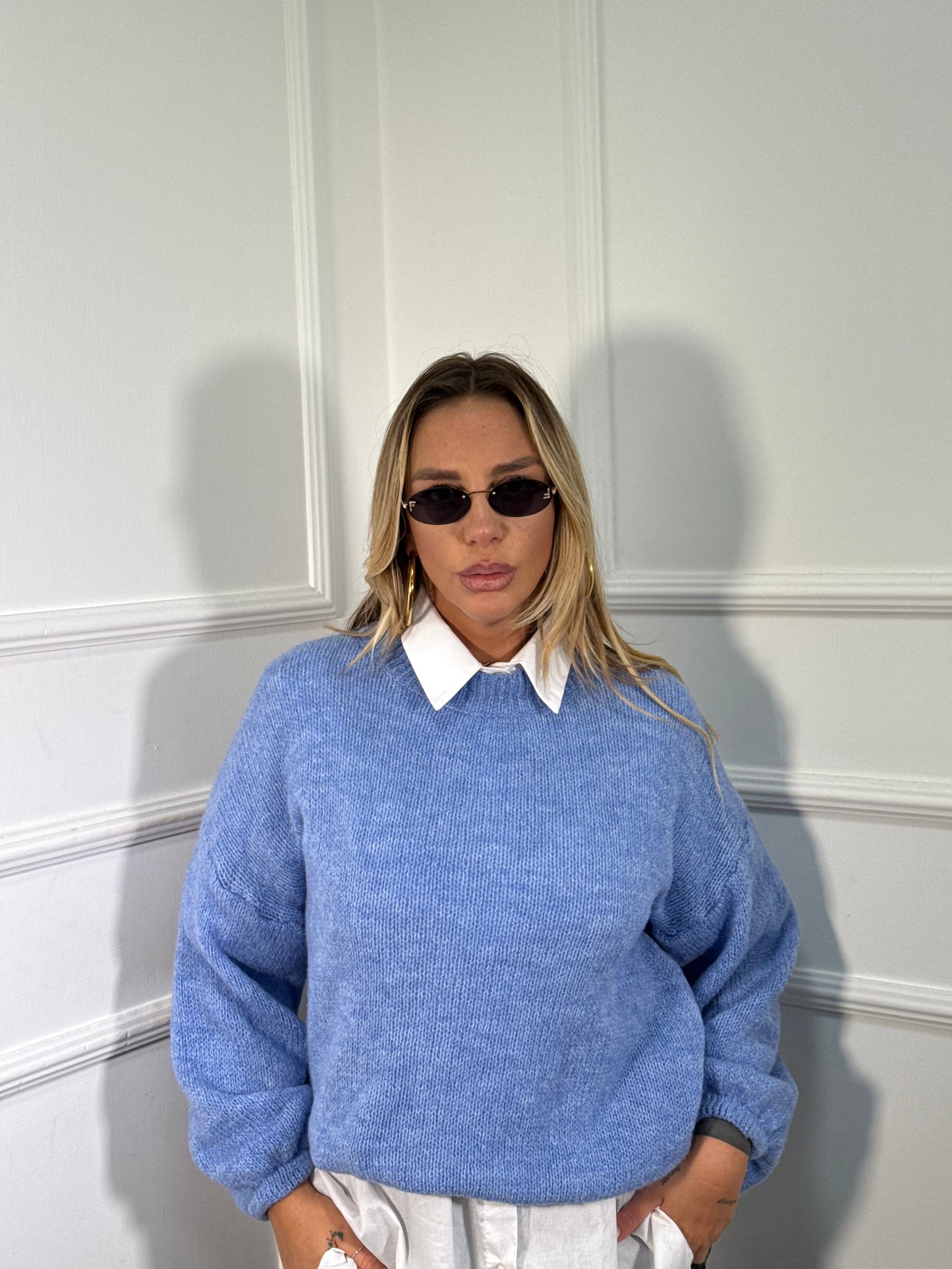 Pullover lana cotta Marshmallow azzurro a2412