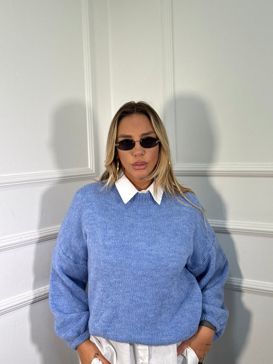 Pullover lana cotta Marshmallow azzurro a2412