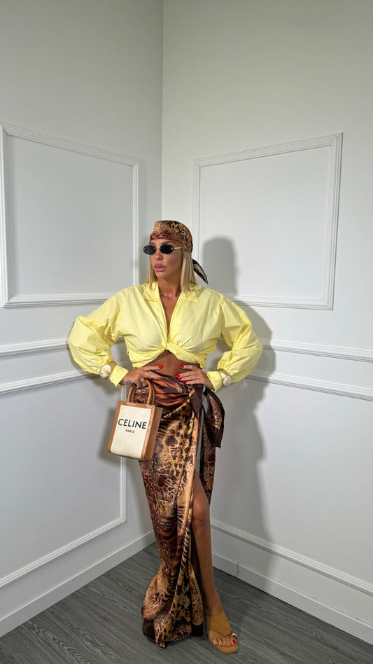 Pareo lungo + bandana in satin animalier Ghepard marrone