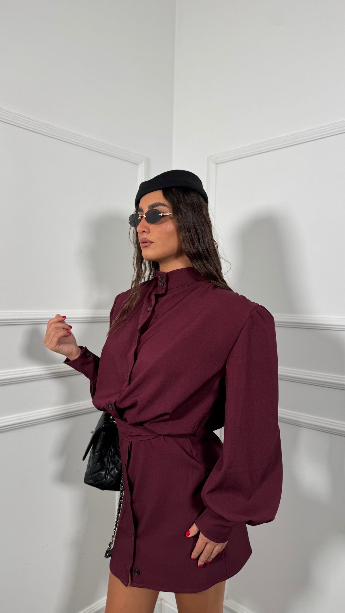 Chemisier corto con spalline Amour bordeaux 7227