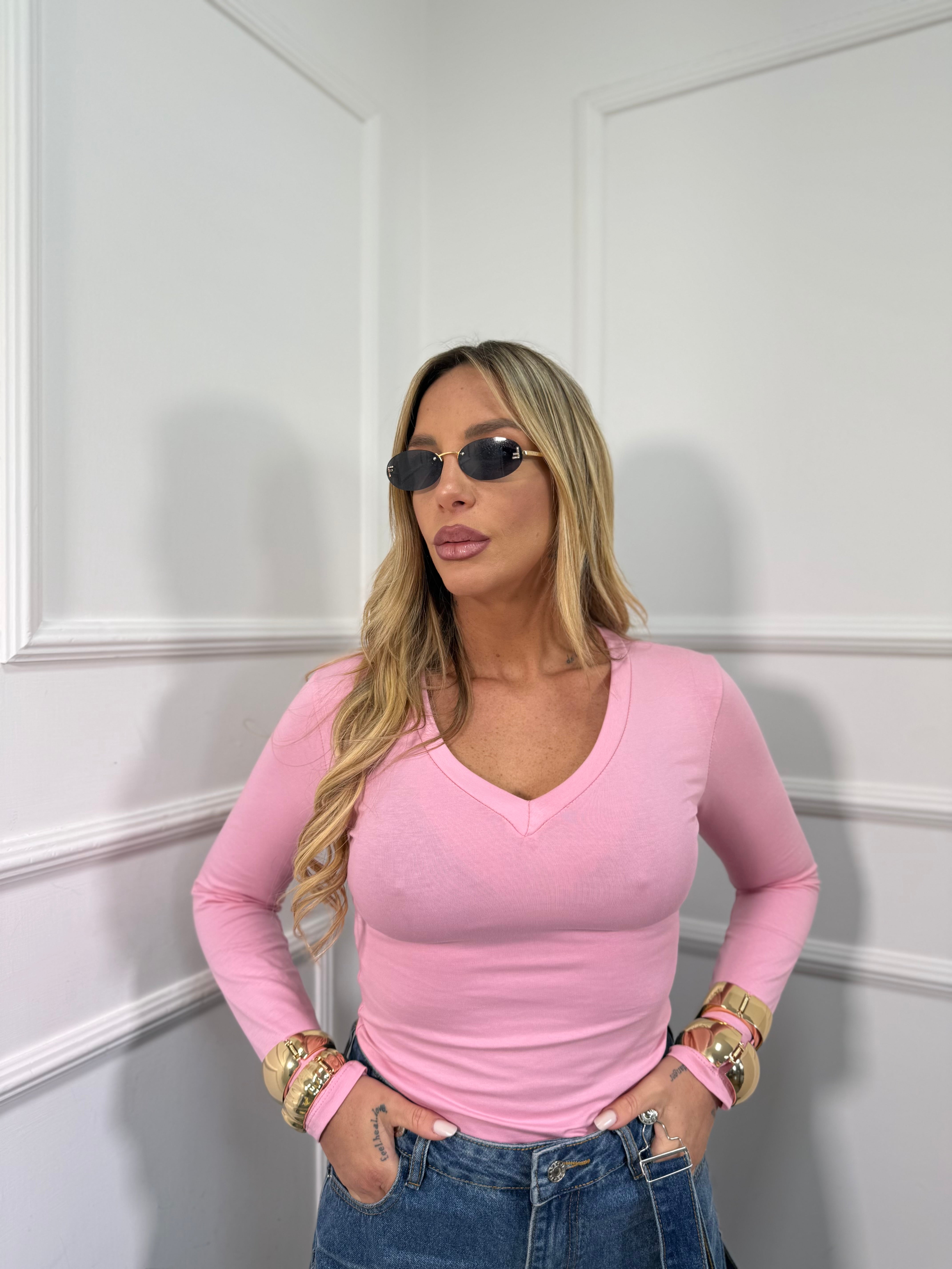 Shirt scollo a V in cotone All Day (vari colori) 5529