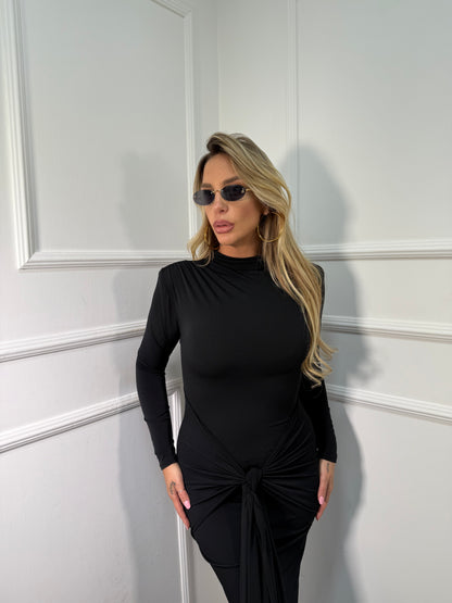 Abito midi in lycra con nodo nero 13413