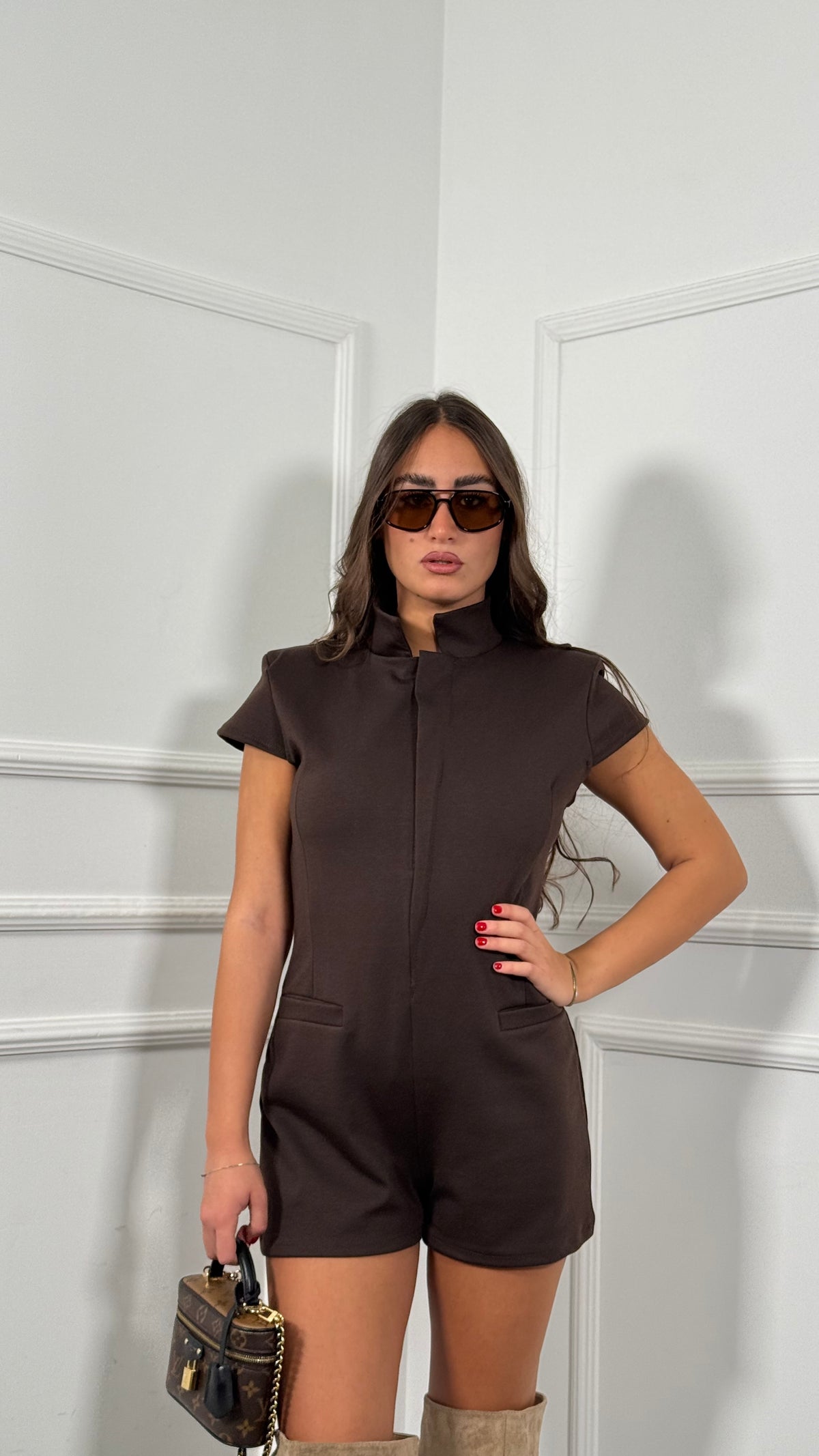 Jumpsuit con spalline Nasly cioccolato  22857