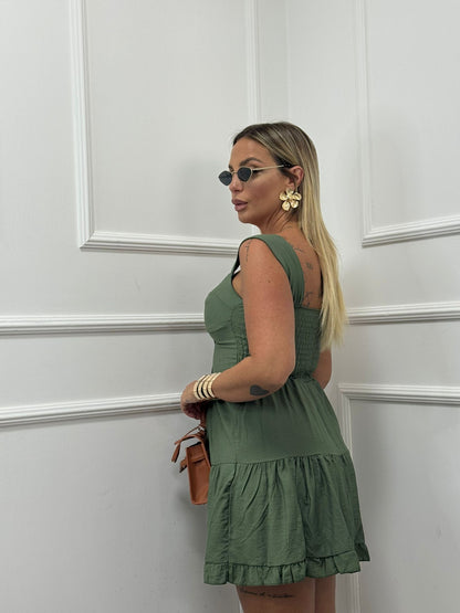 Dress bottoncini balze verde