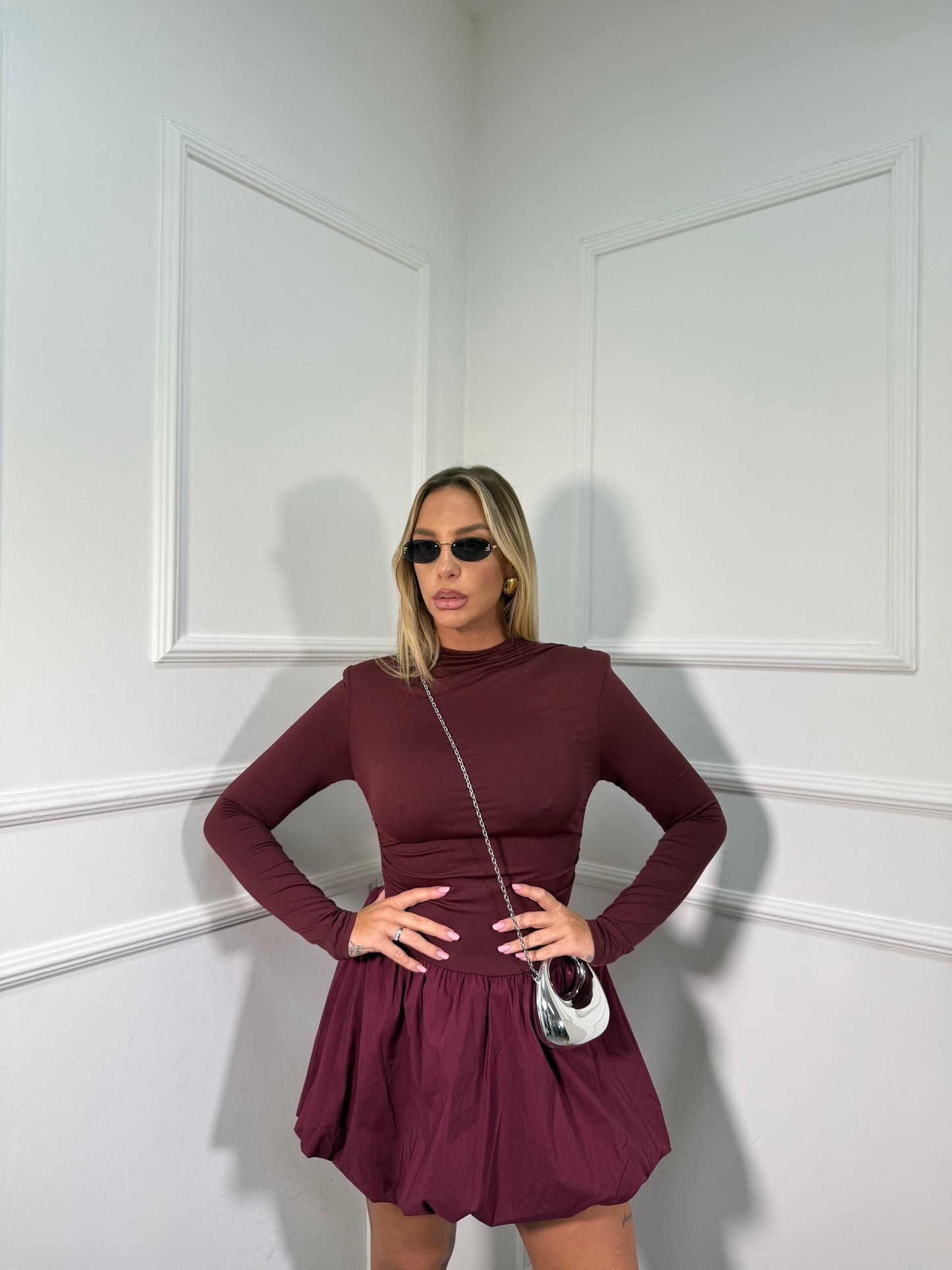 Abito in lycra a palloncino Anya borgogna 13406