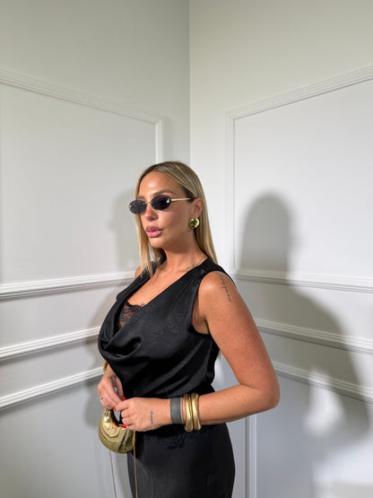 Coordinato in satin con pizzo Miley nero p1326