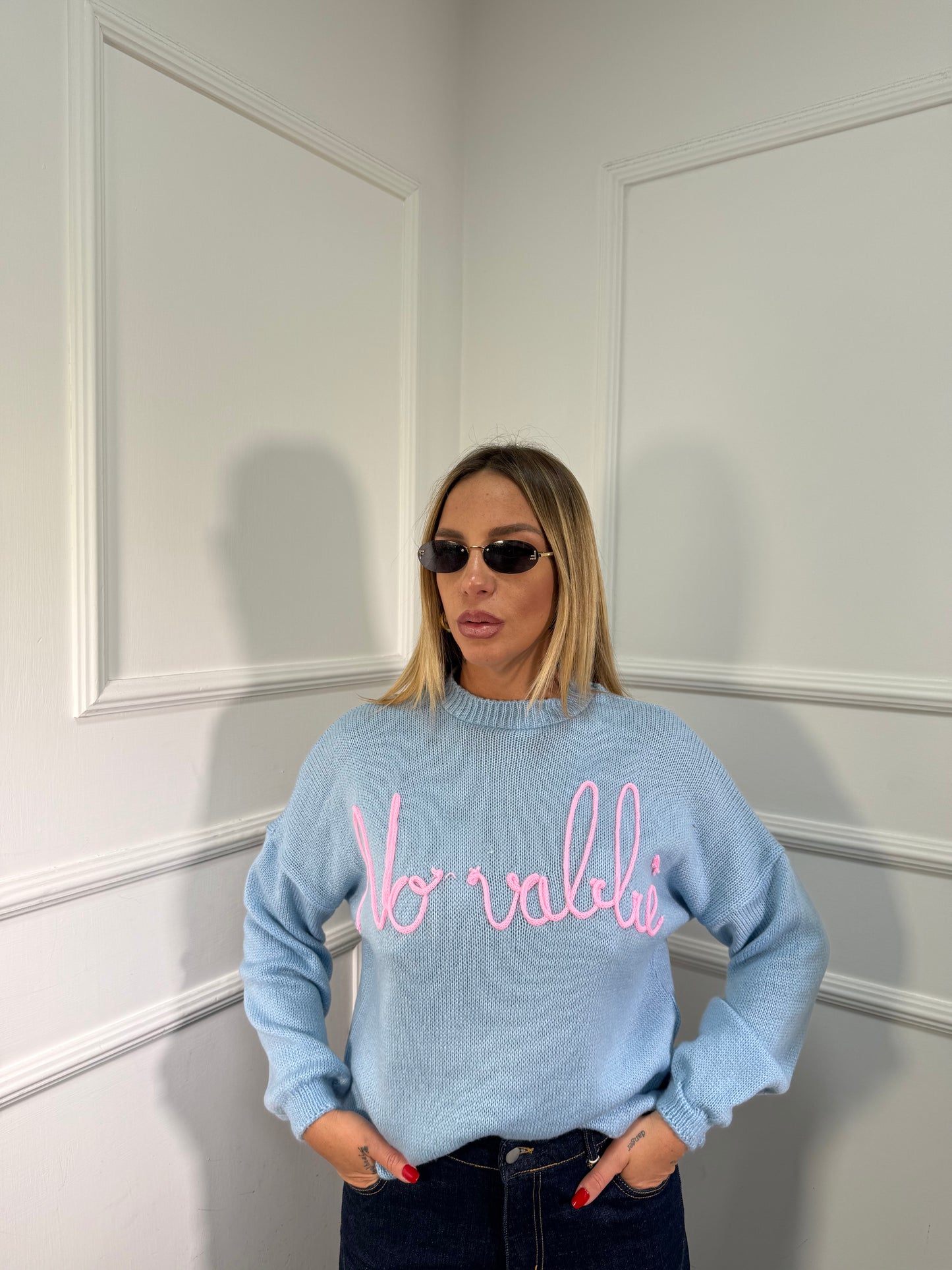 Pullover misto lana No vabbè azzurro 258428