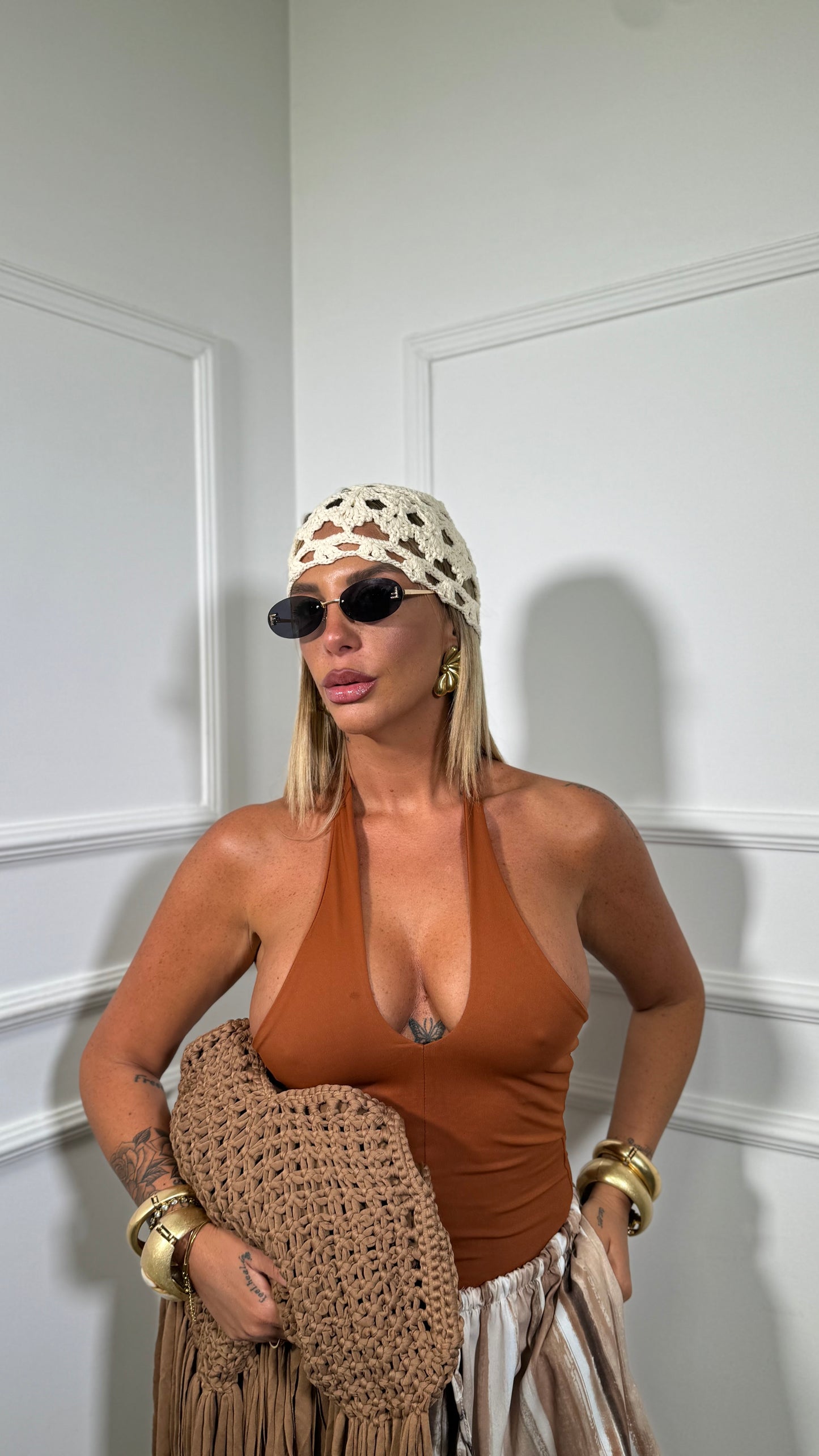 Top in lycra scollo a V Amina coccio 7861