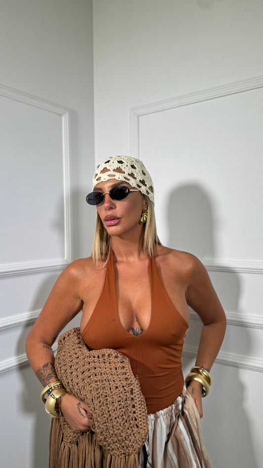 Top in lycra scollo a V Amina coccio 7861