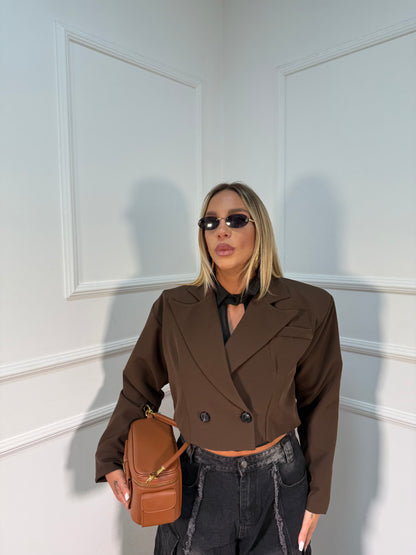 Blazer crop spallina ampia cioccolato 7616