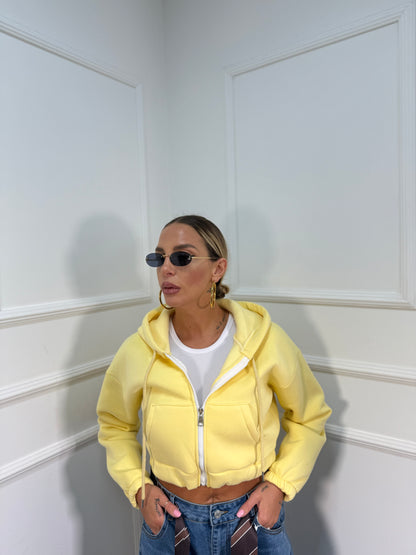 Felpa crop in pile con cappuccio Essential gialla 43763