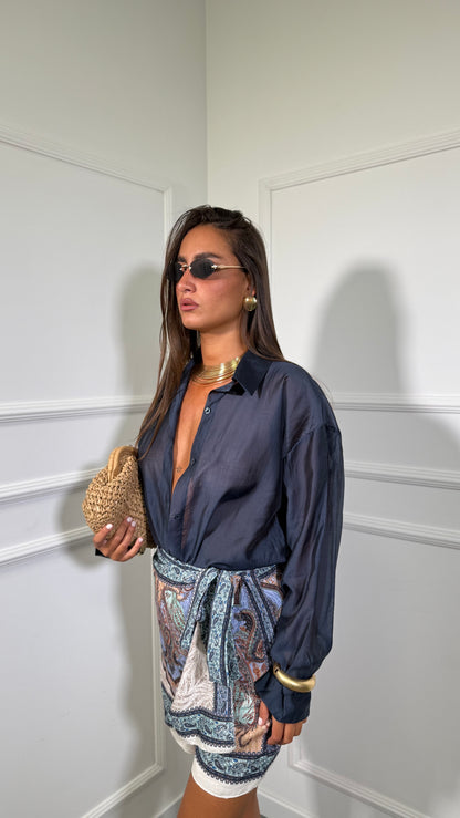 Pantagonna in cotone Selya fantasia paisley fondo blu
