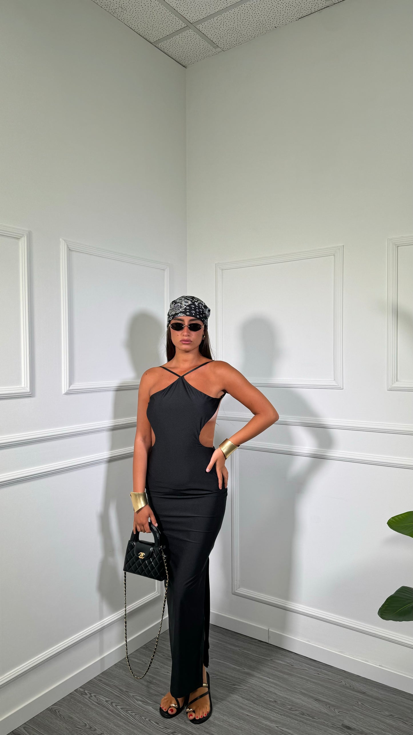 Abito midi in lycra cut out Flaminia nero 11768