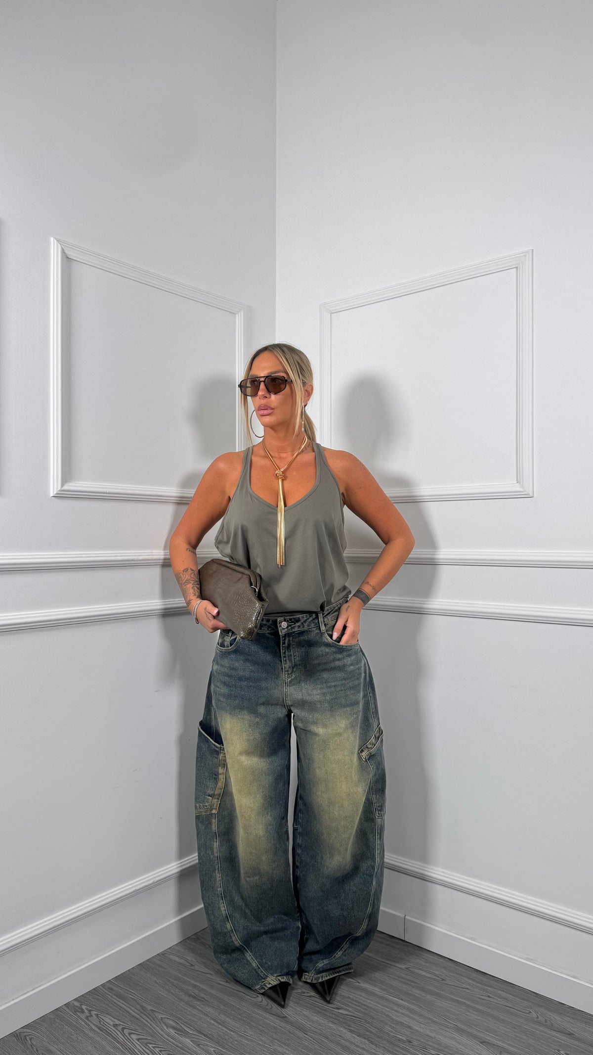 Jeans balloon con tasconi militare effetto sabbiato CURVY yd8365-1