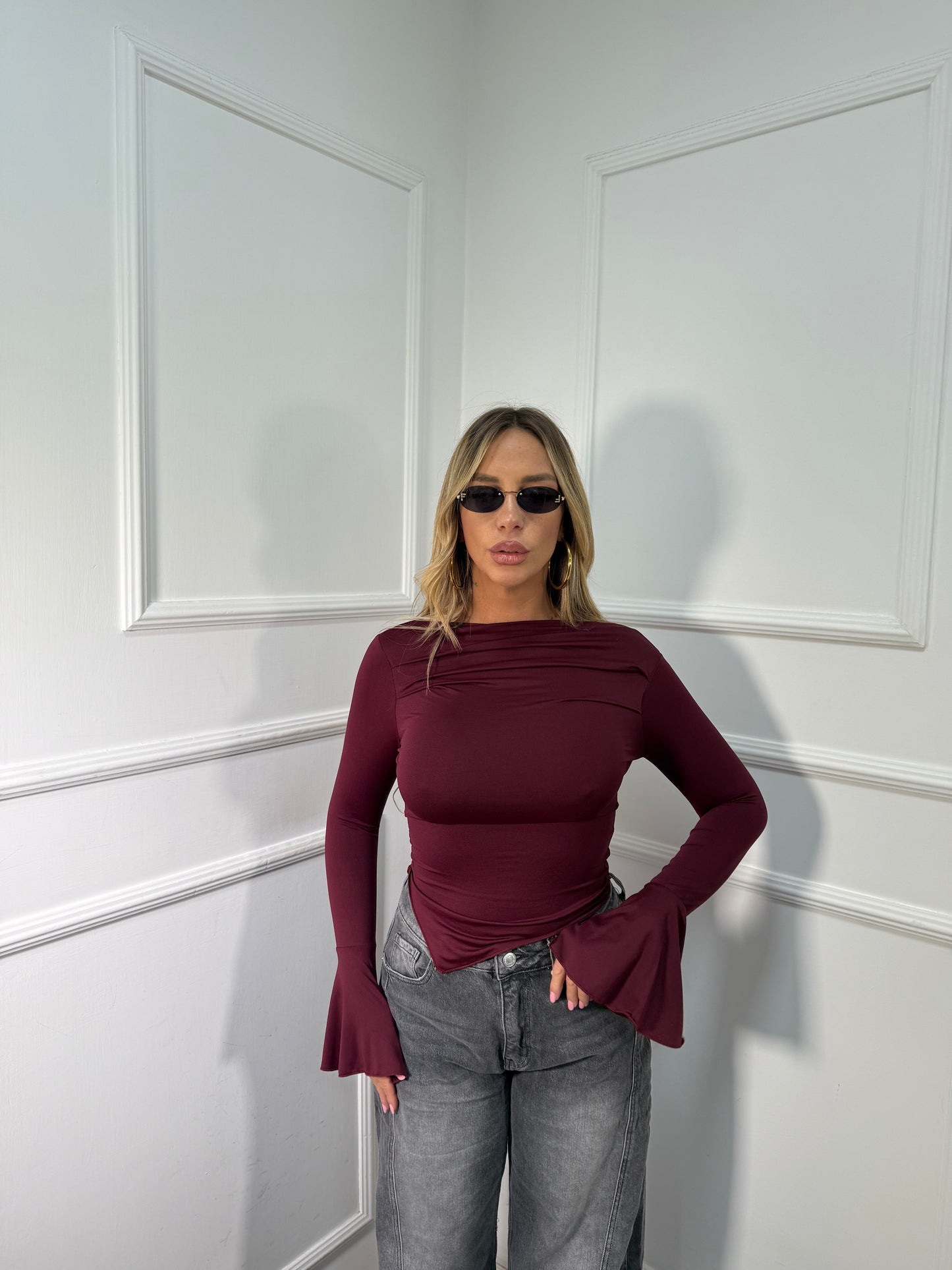 Shirt in lycra asimmetrica Vicky bordeaux 143181