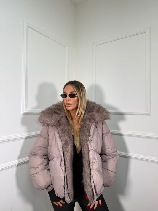 Bomber oversize con ecofur rimovibile Cortina taupe fl202257