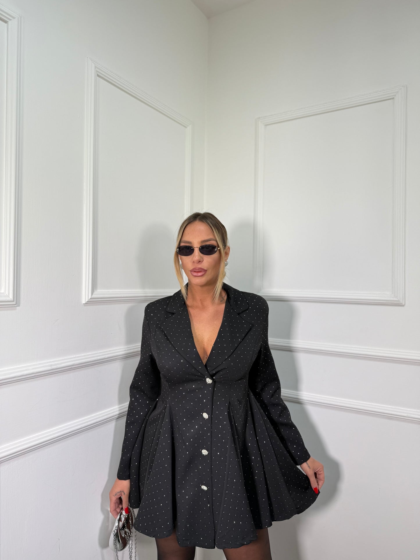 Abito svasato con micro strass Lady nero 44180