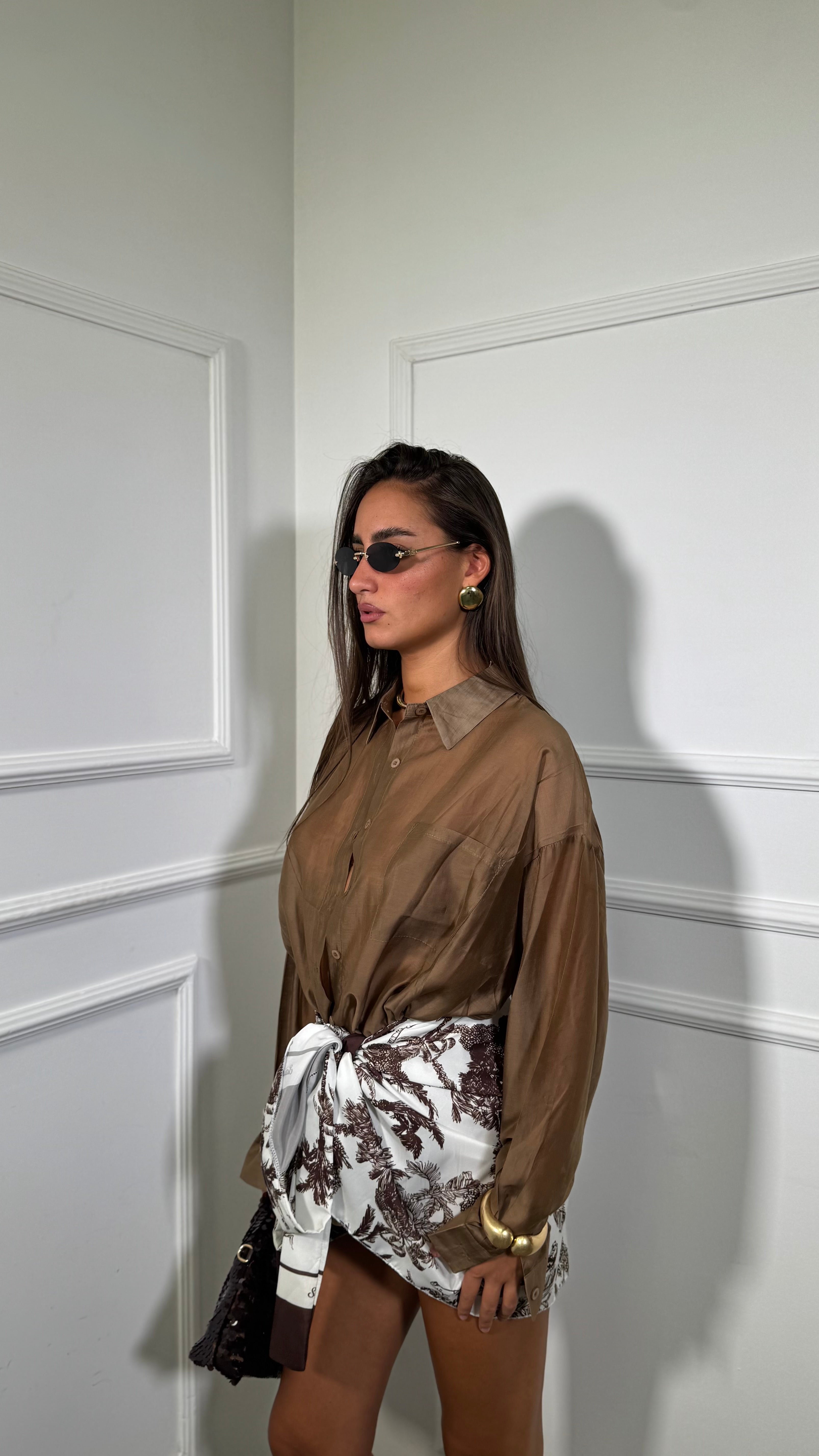 Gonna pareo in satin Jungle marrone