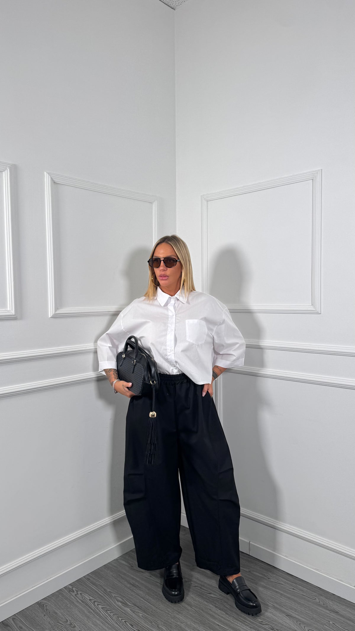 Pantaloni balloon baggy  7/8 Curvy nero kk19321