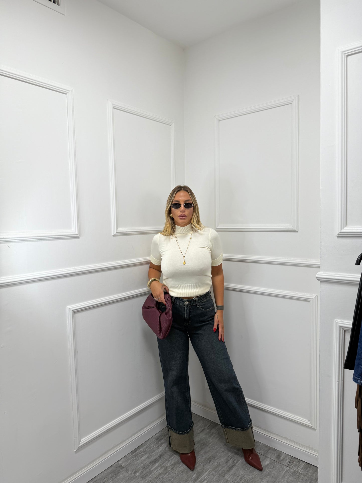Jeans palazzo sabbiato con piegone Rotterdam kw8720